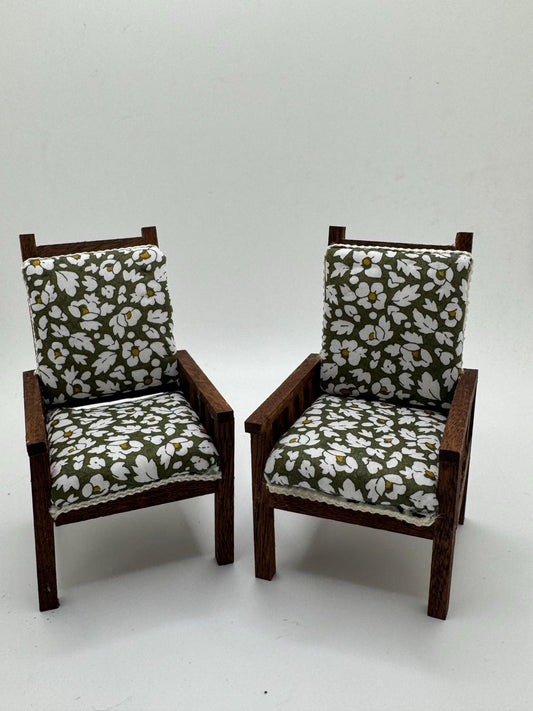 Dolls House Miniatures - 1/12 Arts and Crafts Chairs - Liberty fabric x1 chair