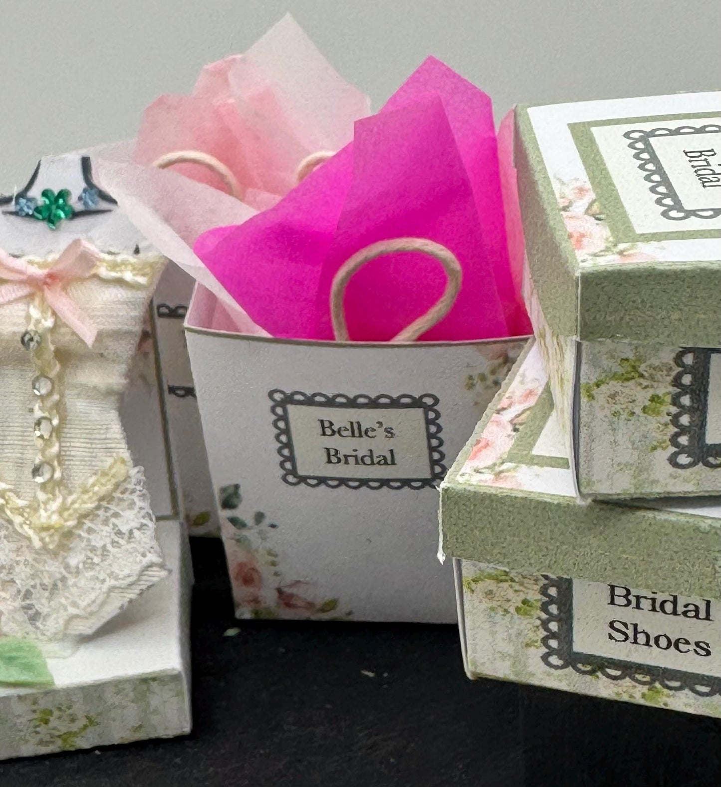 Dolls House Miniatures - 1/12th Belle’s Bridal  Wedding Boutique collection (various)