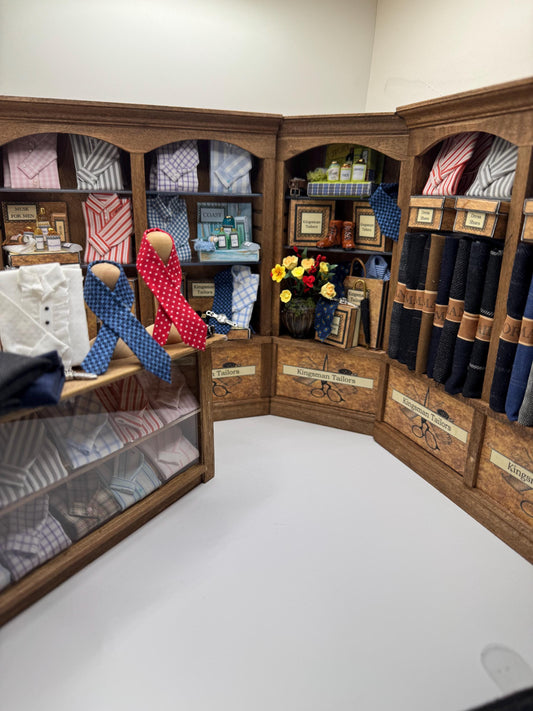 Dolls House Miniatures - Hand Made 1/12th  -  Gentlemans outfitters / shirt shop shelves (various)