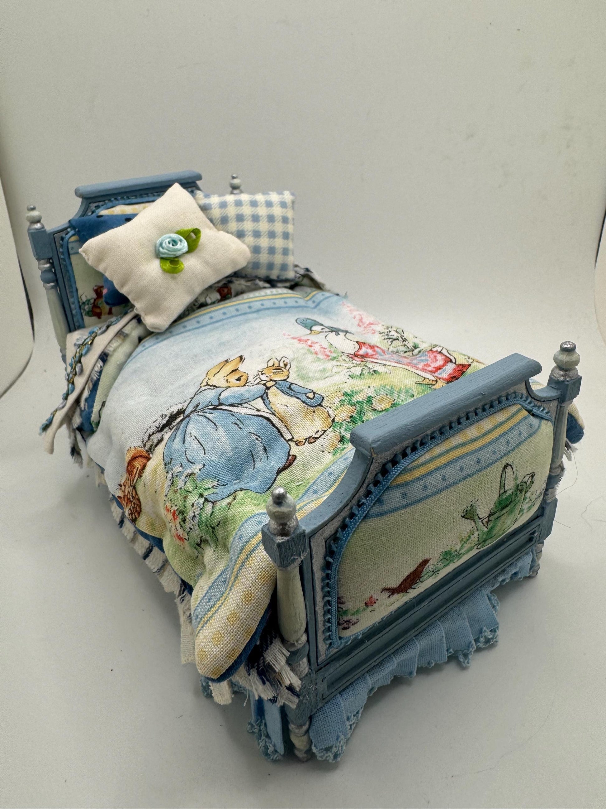 Dolls House Luxury Dressed 1/12th Single Bed  - Peter Rabbit fabric