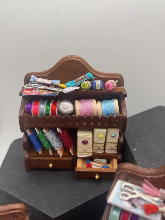 Dolls House Miniatures - 1/12th Haberdashery / Sewing Shelf - Oak