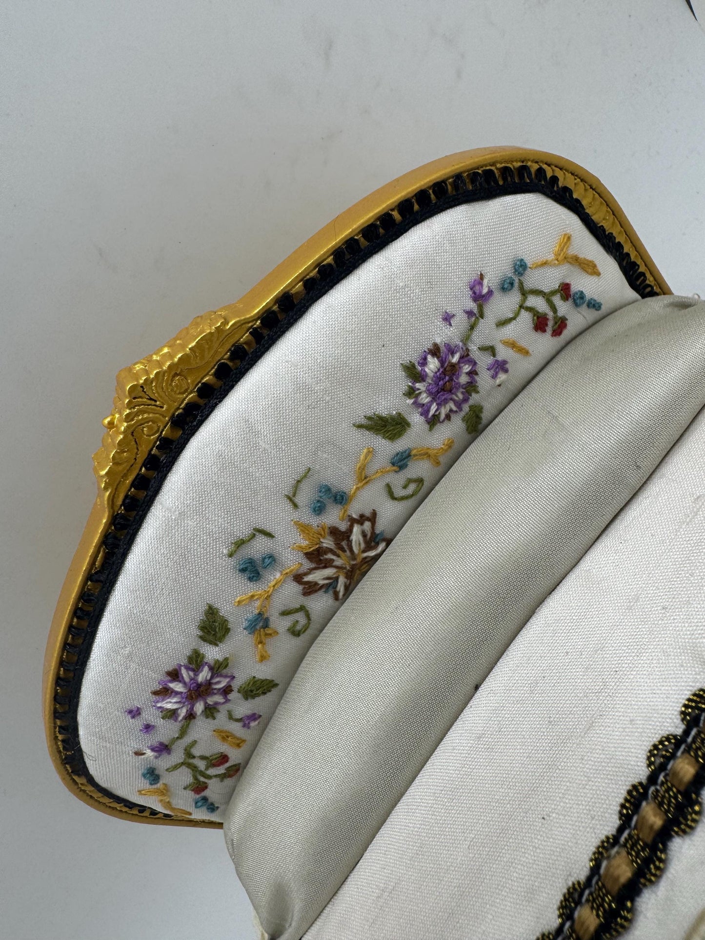 Dolls House Luxury Dressed 1/12th - 1:12 - 1 inch scale French Double bed with Hand Embroidery - William Morris / Liberty Silk bedding