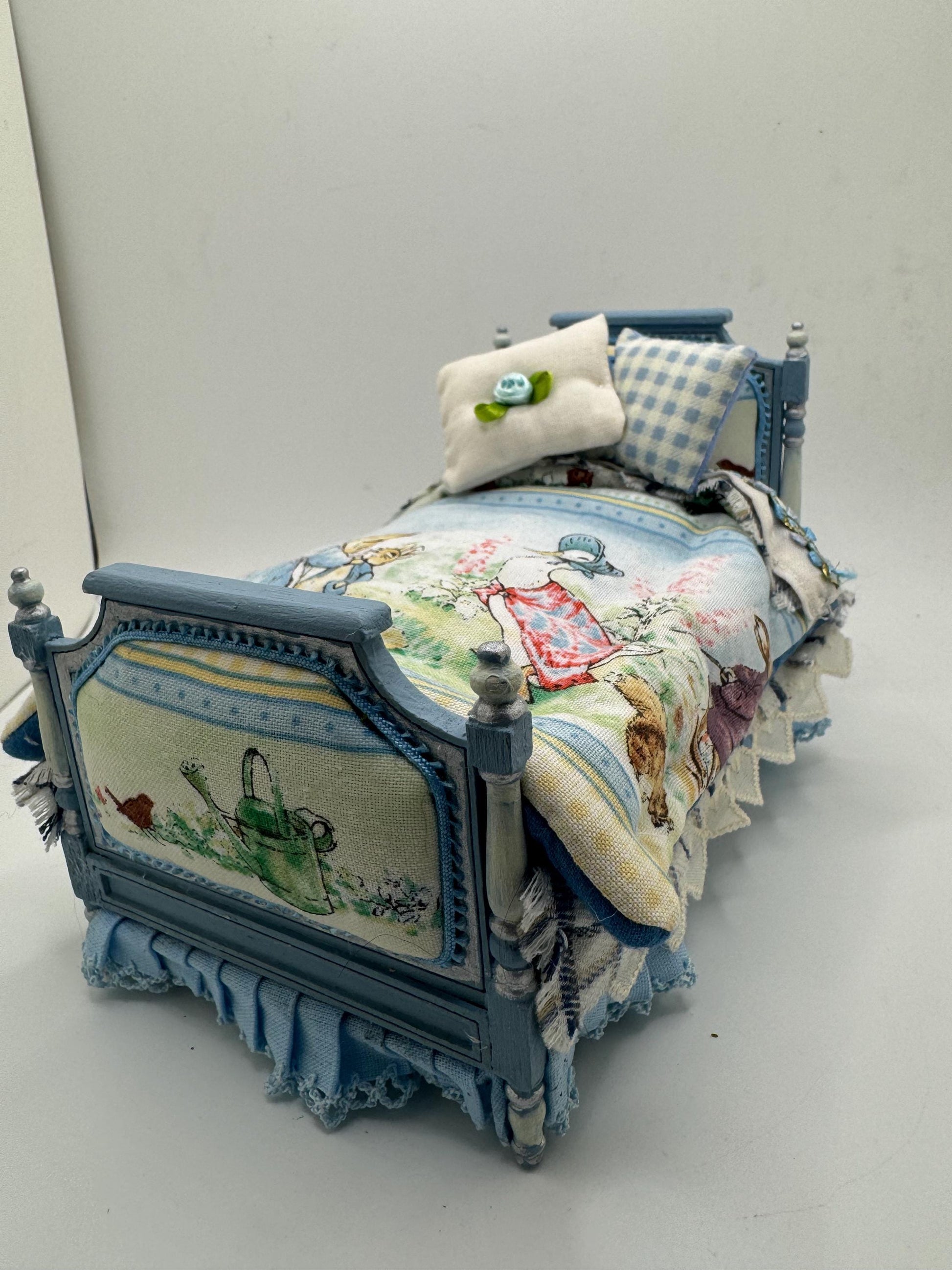 Dolls House Luxury Dressed 1/12th Single Bed  - Peter Rabbit fabric