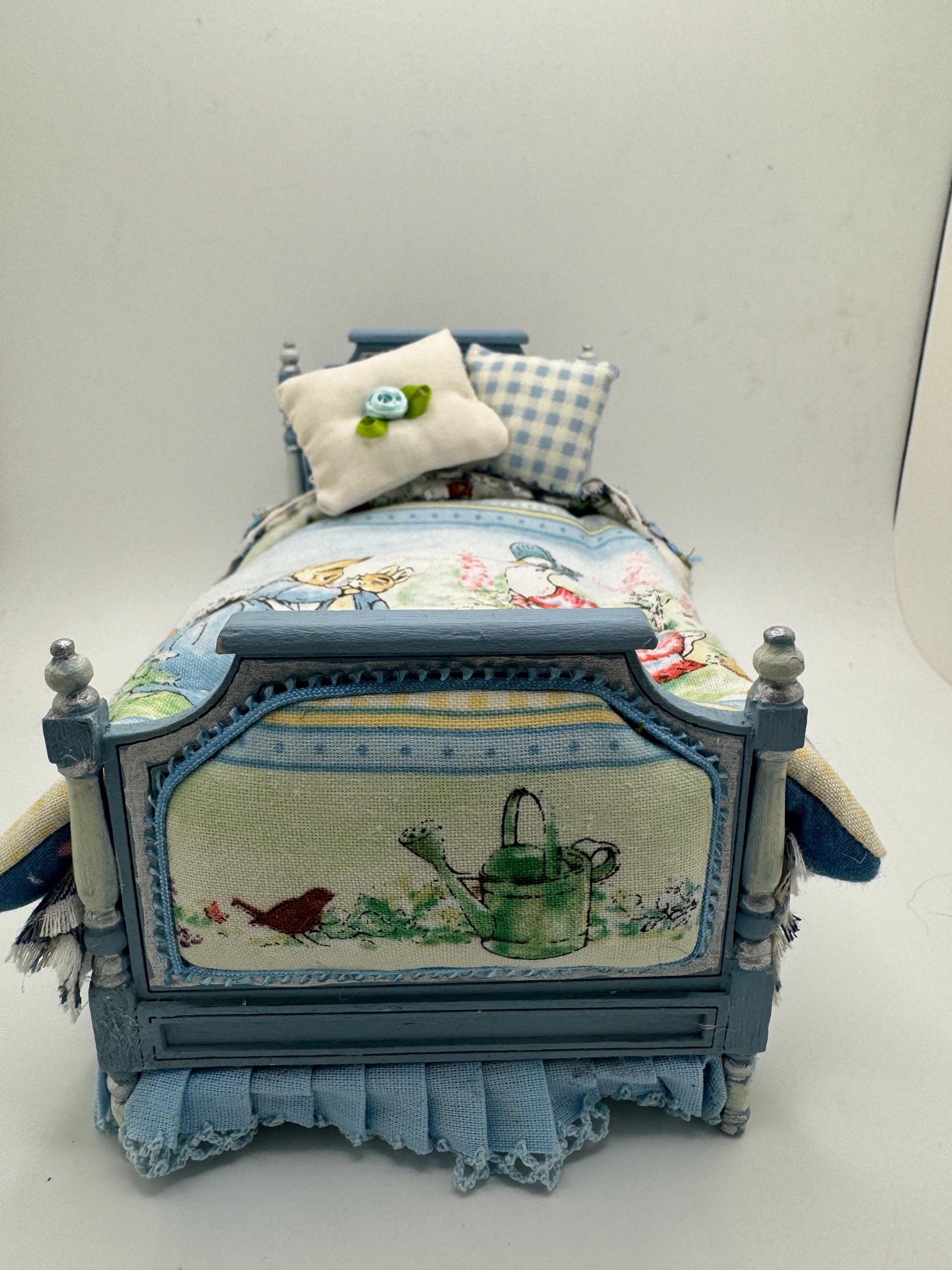 Dolls House Luxury Dressed 1/12th Single Bed  - Peter Rabbit fabric