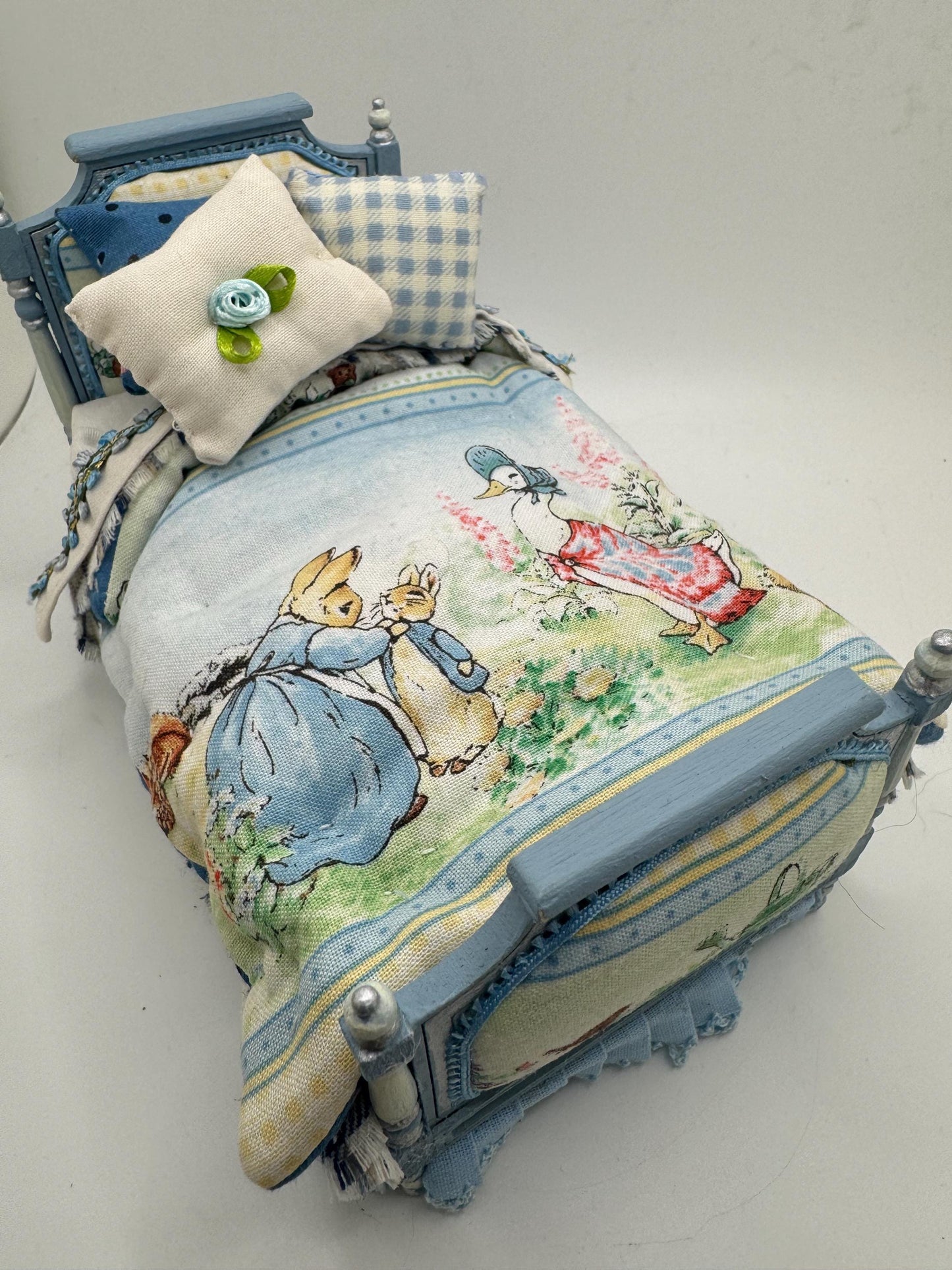 Dolls House Luxury Dressed 1/12th Single Bed  - Peter Rabbit fabric