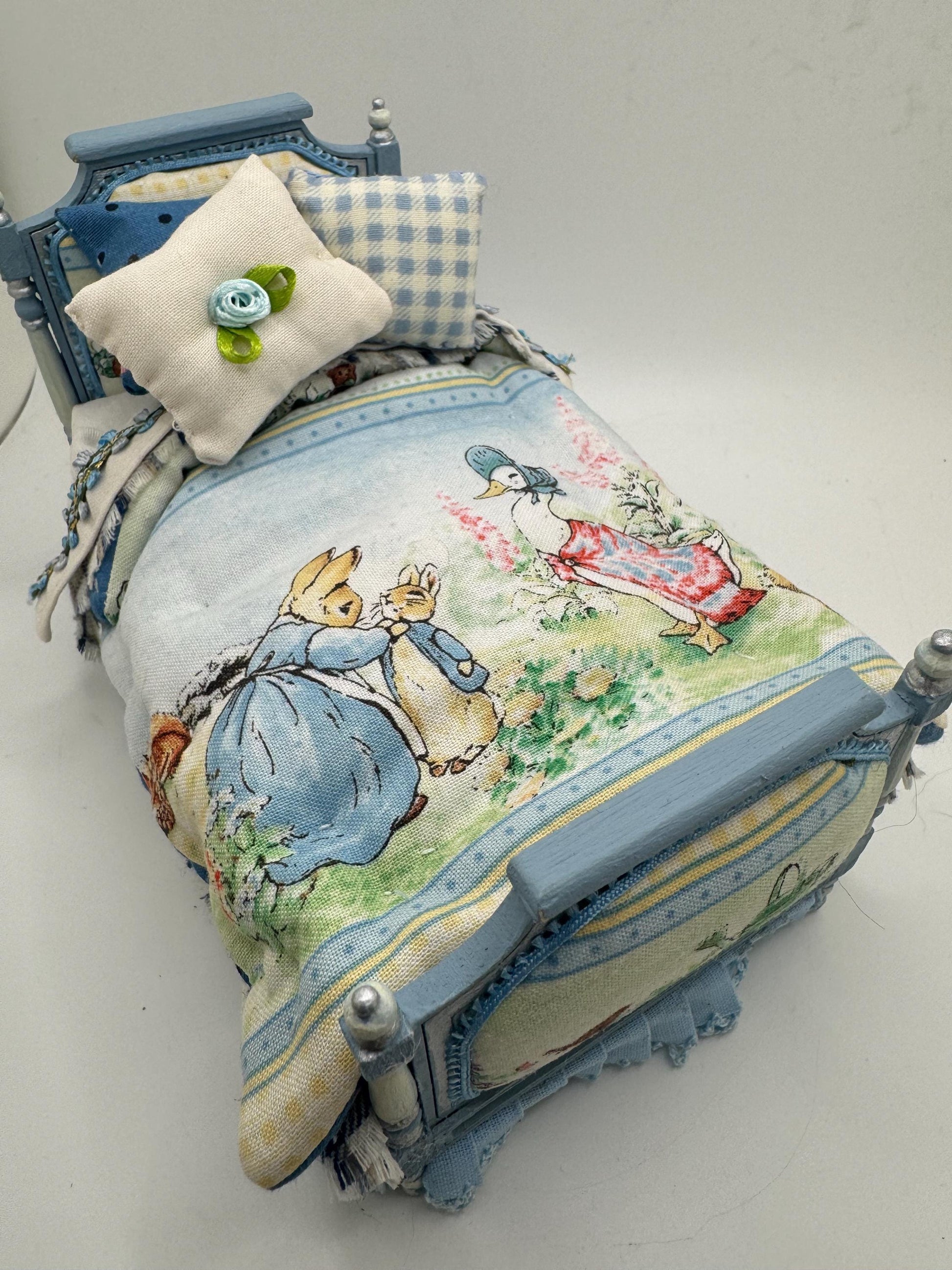 Dolls House Luxury Dressed 1/12th Single Bed  - Peter Rabbit fabric