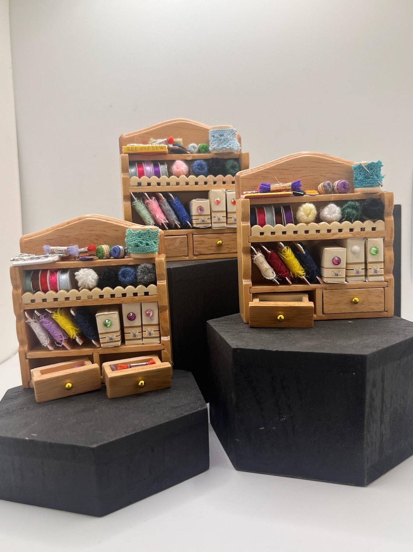 Dolls House Miniatures - 1/12th Haberdashery / Sewing Shelf - Pine