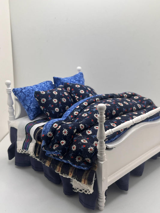 Dolls House Dressed 1/12th Double Bed - Betty