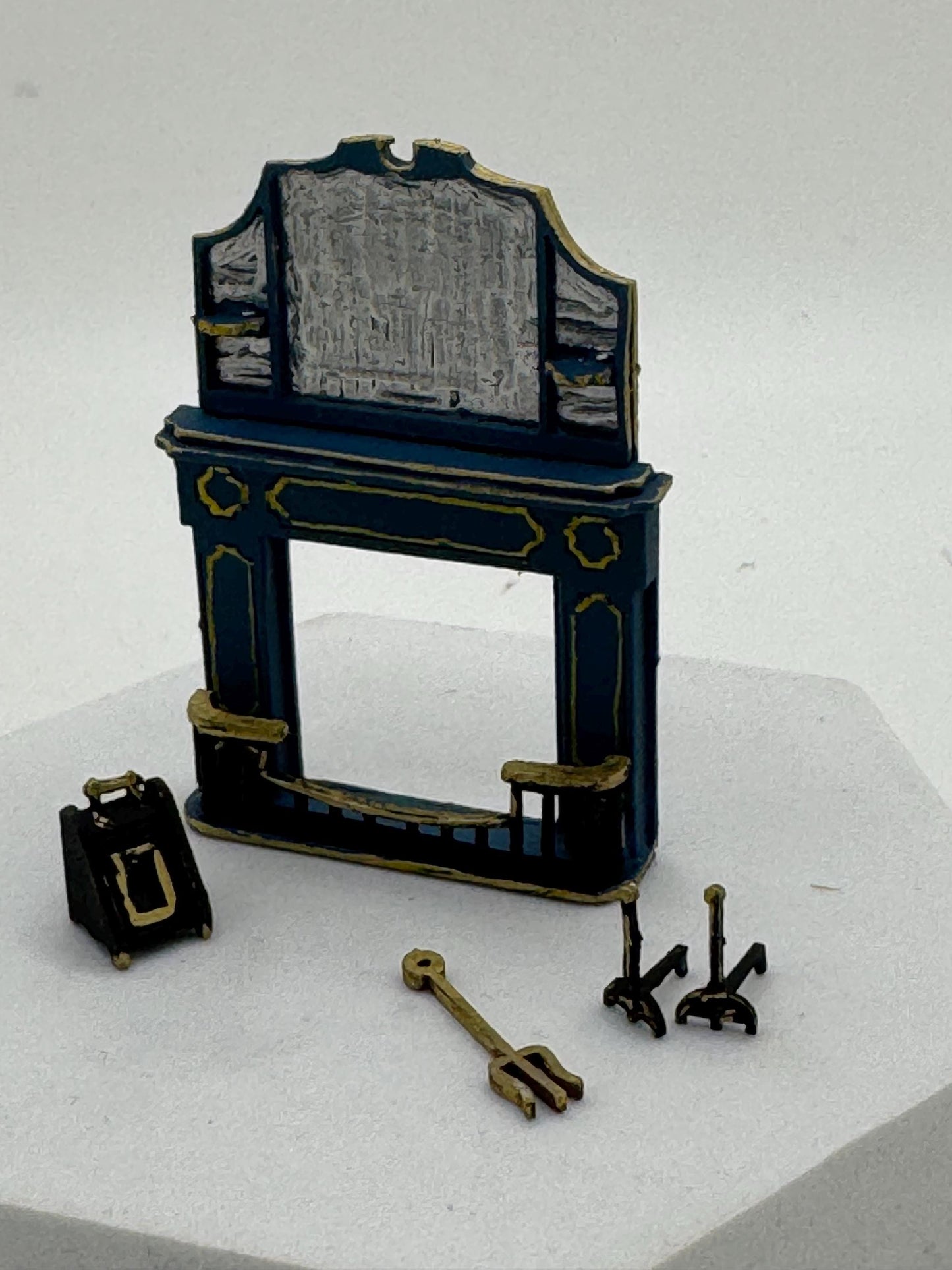 Dolls House 1/48th - Mirror Over mantle fireplace with tools