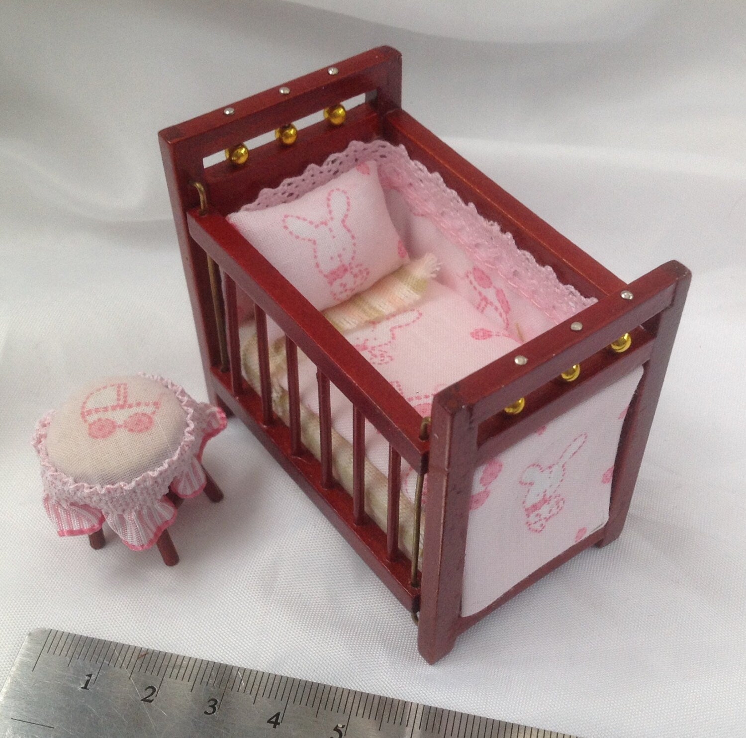 Dolls House Miniatures - 1/16th Cot and Stool - Paula