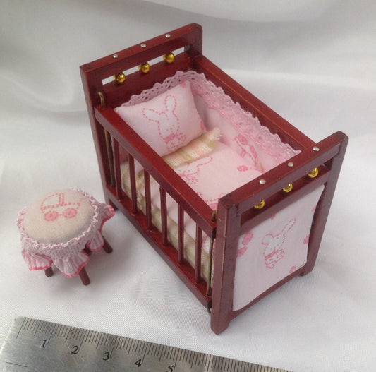 Dolls House Miniatures - 1/16th Cot and Stool - Paula